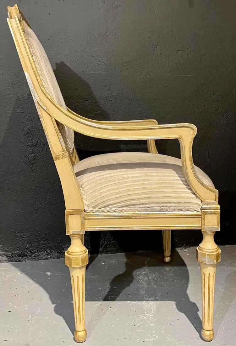 Set of Eight Louis XVI Style Dining Chairs Painted and Parcel-Gilt, Jansen Style - 7