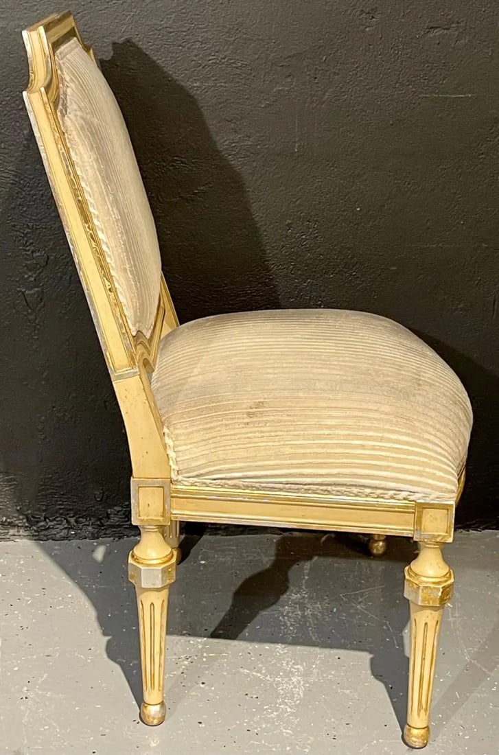 Set of Eight Louis XVI Style Dining Chairs Painted and Parcel-Gilt, Jansen Style - 8