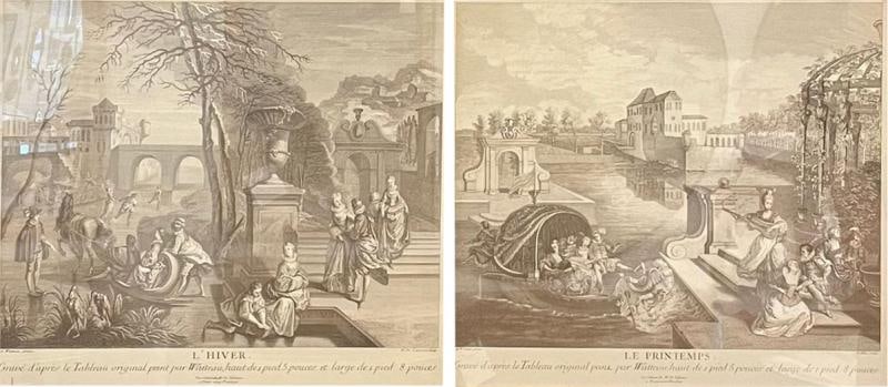 Pair of Prints Finely Framed L'Hiver et Printemps: Title: Pair of Prints Finely Framed L'Hiver et Printemps Description: Description 1: A pair of prints finely framed L'Hiver et Printemps. Each in a fine gilt wood frame set in a ebony larger frame.