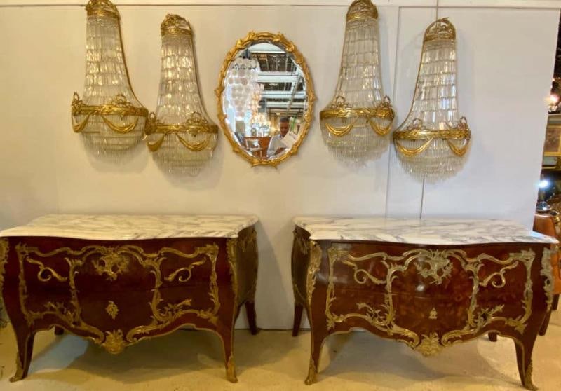 Pair 19th Century King and Queen Compatible Marble-Top Commodes or Chest - 2