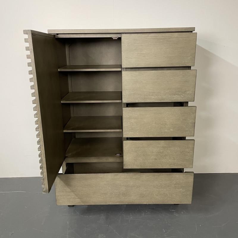 Pickled Modern Hi Chest, Armoire Cabinet, Wardrobe, Metal Base - 10