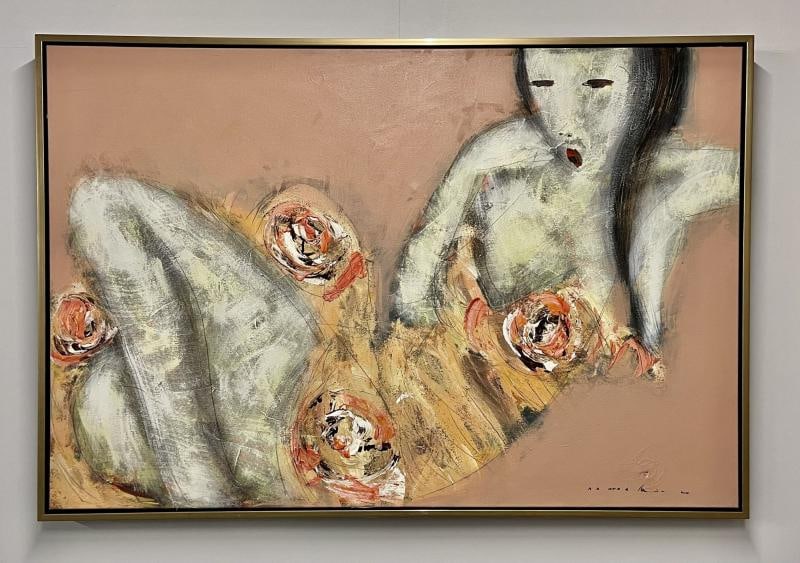 Mid-Century Modern Figurative Painting, Oriental, One of a Pair, Signed - 4