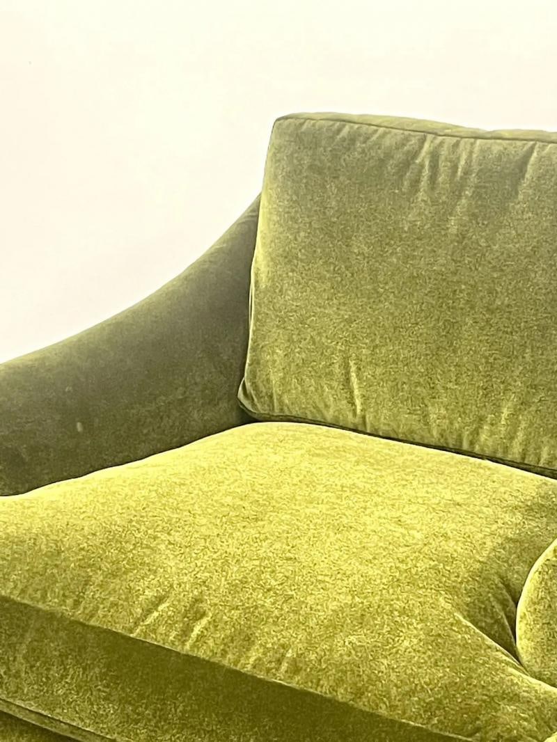 Pair Mid-Century Modern Swivel Arm, Lounge Chairs, Olive Green Velvet, American - 3
