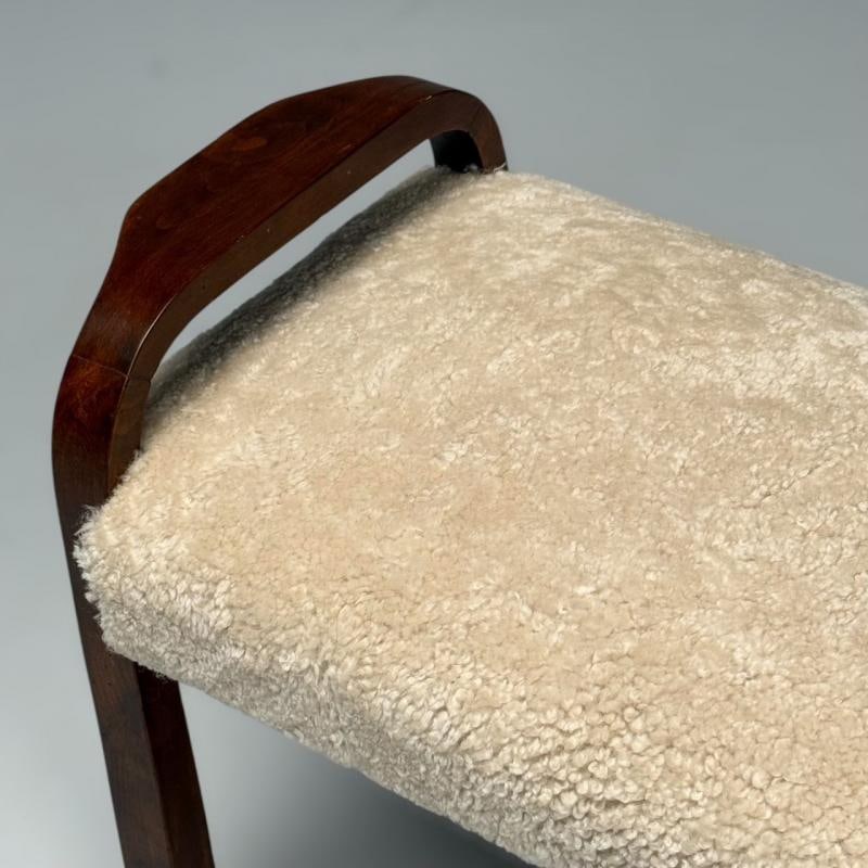 Italian Mid-Century Modern, Footstools, Beige Shearling, Mahogany, Italy, 1950s - 8
