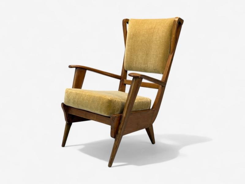 Italian Modern, Stained Wood, Camel Mohair, Lounge Chair, Italy, 1950s - 2