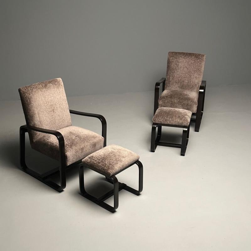 Giuseppi Pagano, Art Deco, Bentwood, Armchairs & Ottomans, Italy, 1940s - 2