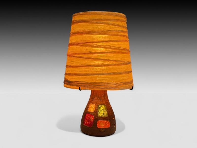 Accolay, Ceramic, Stained Glass, Spun Resin, Table Lamp, France, 1960s - 2