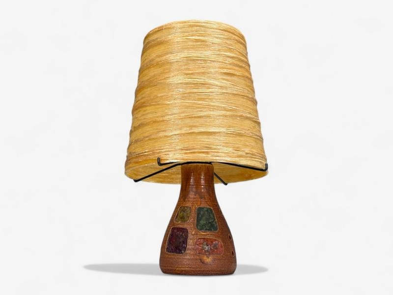 Accolay, Ceramic, Stained Glass, Spun Resin, Table Lamp, France, 1960s - 4