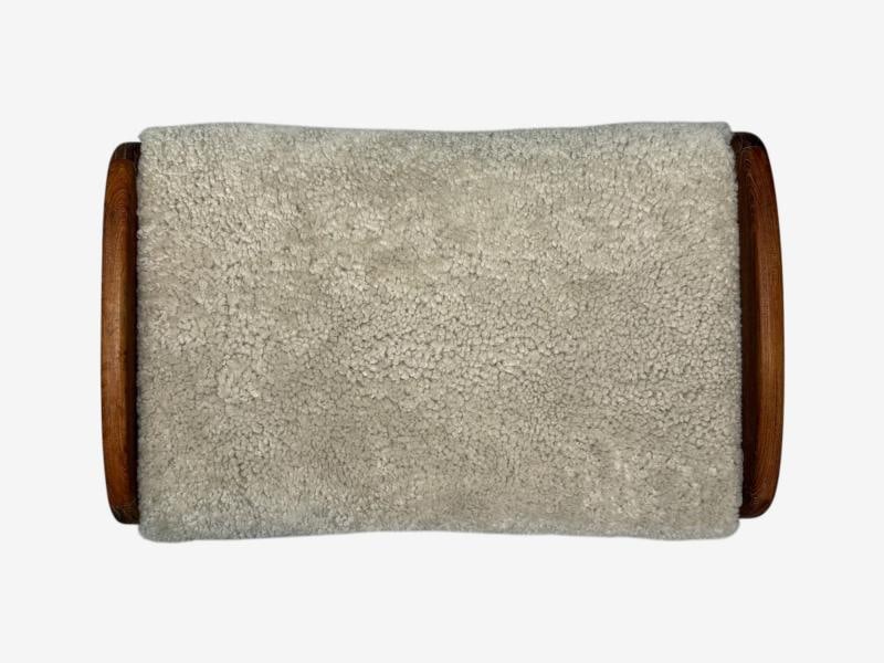 Danish Mid-Century Modern, Shearling Stool, Beige Sheepskin, Denmark, 1970s - 5