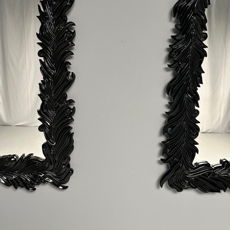 Serge Roche Style, Modern, Rectangular Leaf Wall Mirrors, Black Lacquer - 11
