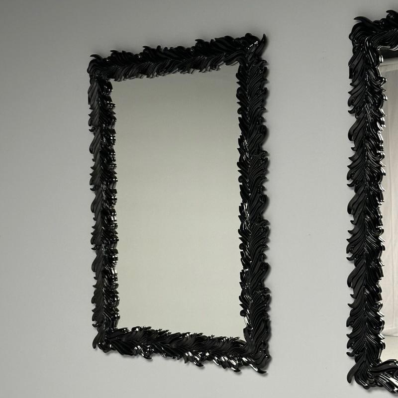 Serge Roche Style, Modern, Rectangular Leaf Wall Mirrors, Black Lacquer - 5