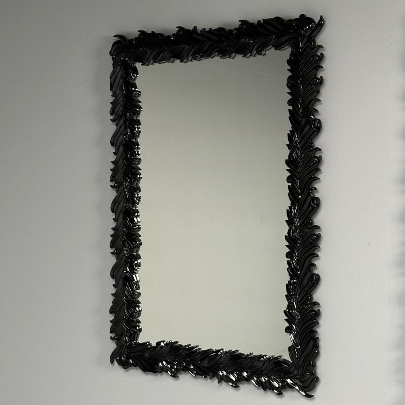 Serge Roche Style, Modern, Rectangular Leaf Wall Mirrors, Black Lacquer - 6