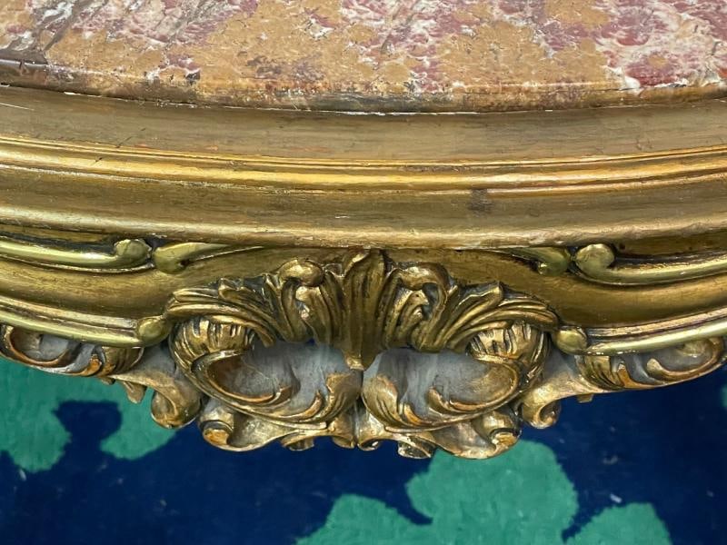 Louis XV Style French Center, End Table, Giltwood, Marble Top, Accent Table - 11