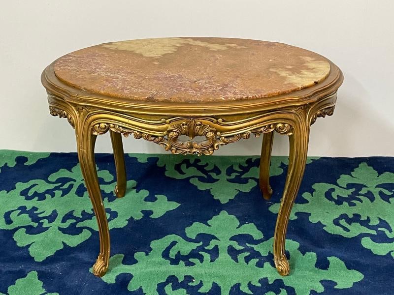 Louis XV Style French Center, End Table, Giltwood, Marble Top, Accent Table - 2