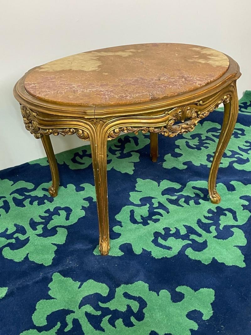 Louis XV Style French Center, End Table, Giltwood, Marble Top, Accent Table - 3