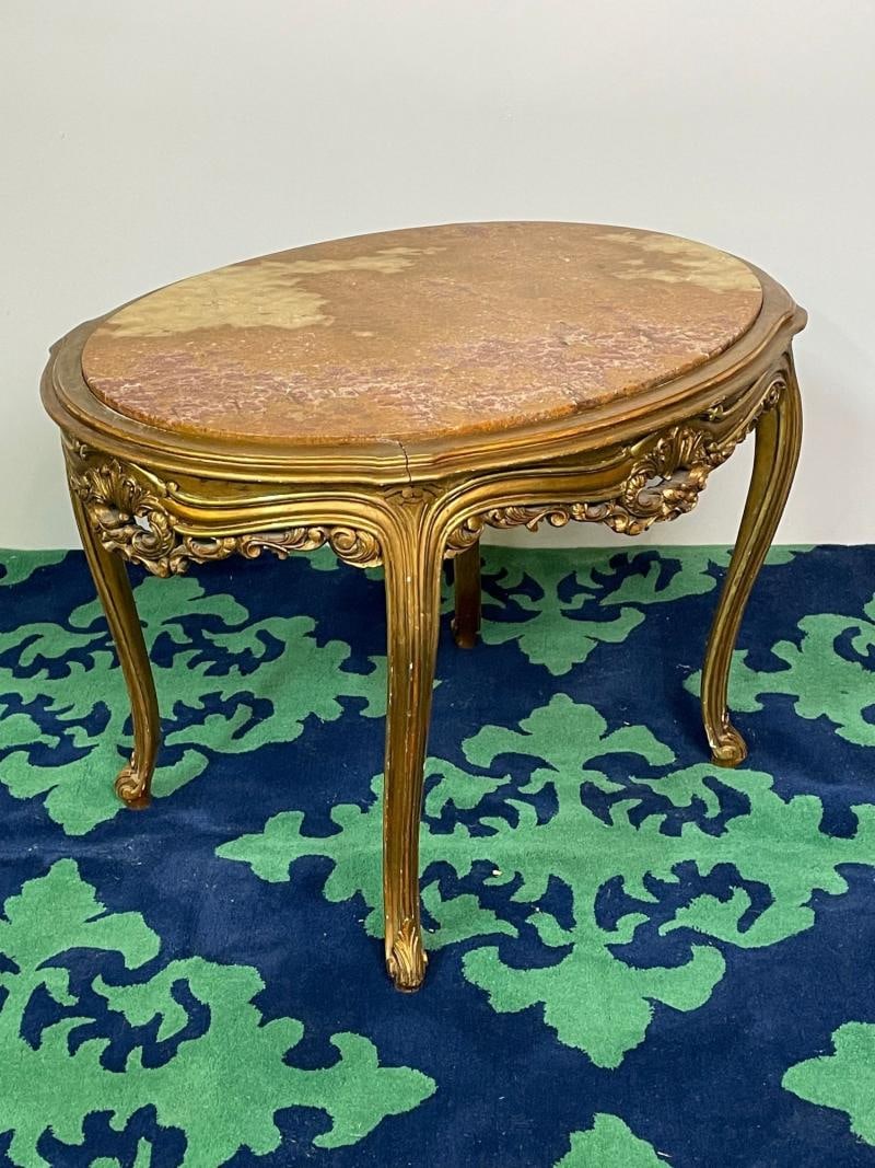 Louis XV Style French Center, End Table, Giltwood, Marble Top, Accent Table - 7