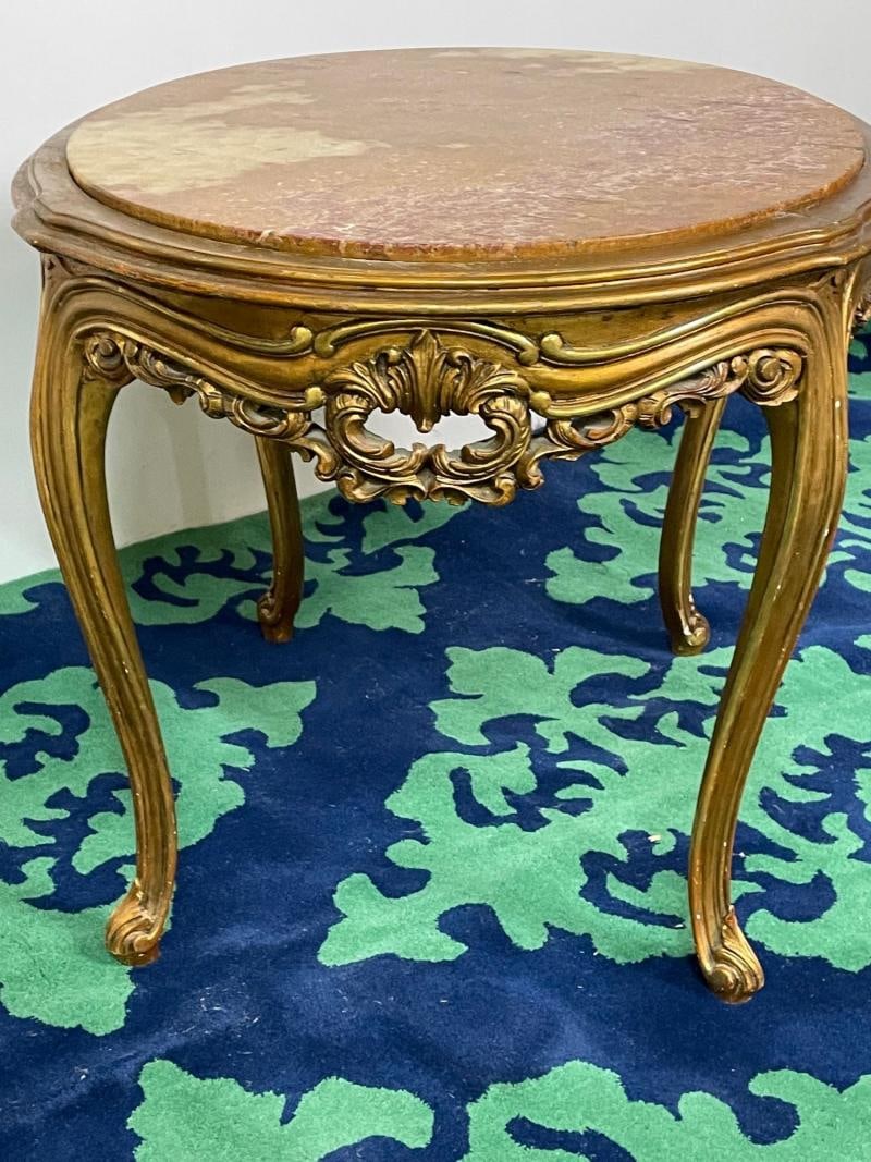 Louis XV Style French Center, End Table, Giltwood, Marble Top, Accent Table - 8