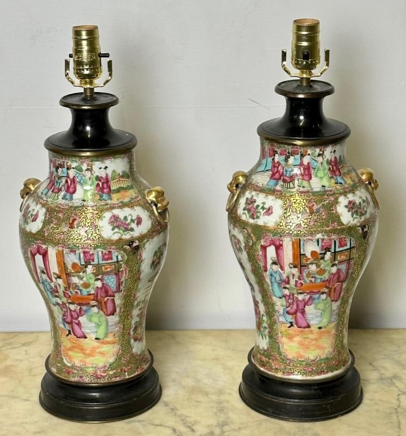 Pair of Ceramic Oriental Table Lamps, Decoration, Bronze, 19th C. - 2