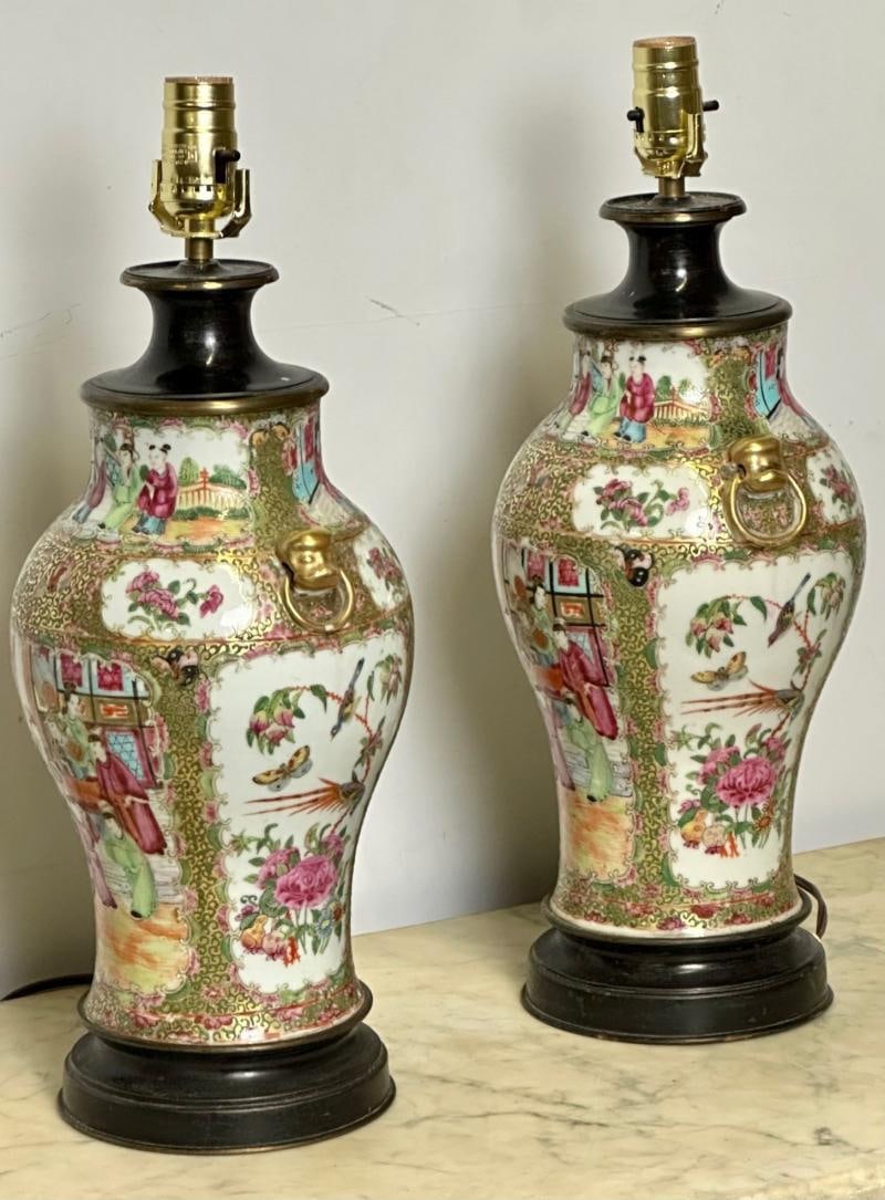 Pair of Ceramic Oriental Table Lamps, Decoration, Bronze, 19th C. - 3