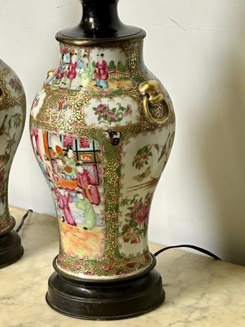 Pair of Ceramic Oriental Table Lamps, Decoration, Bronze, 19th C. - 5