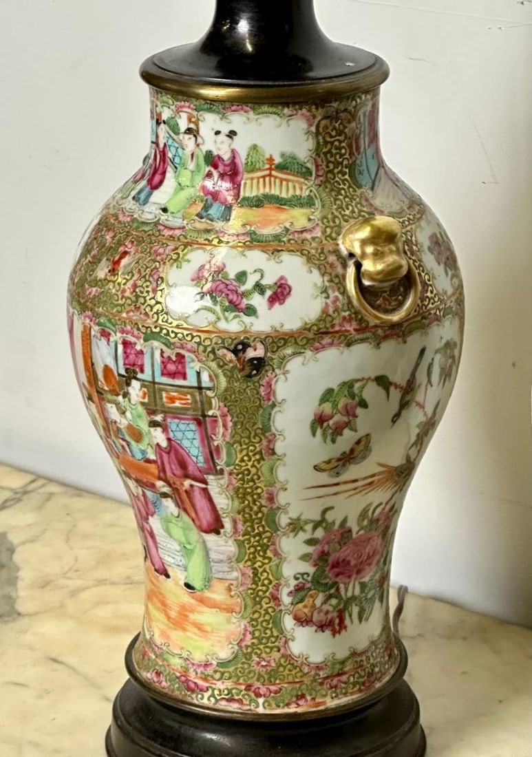 Pair of Ceramic Oriental Table Lamps, Decoration, Bronze, 19th C. - 6