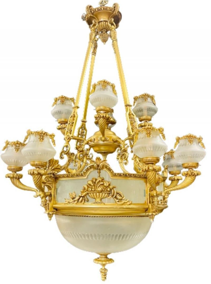 Pair of Louis XVI Style Bronze Chandeliers - 2