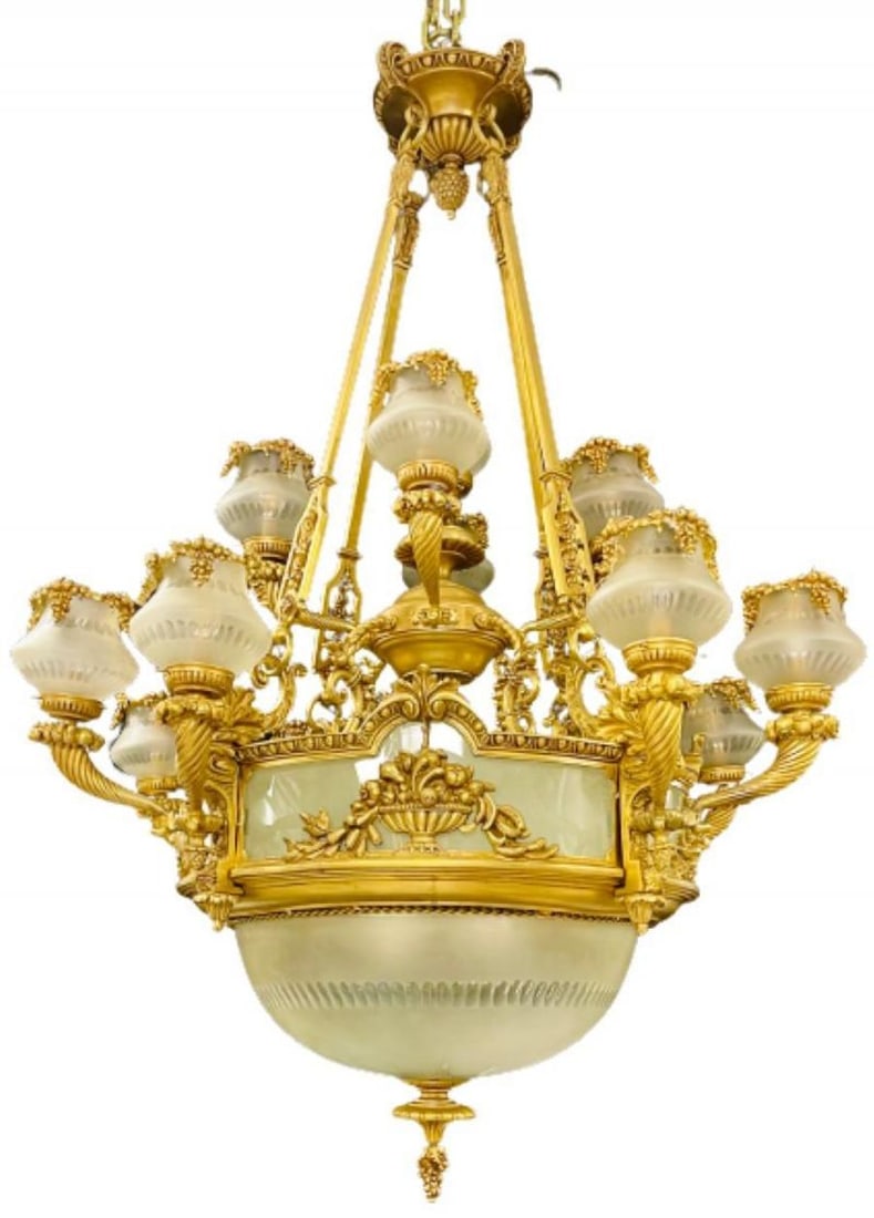 Pair of Louis XVI Style Bronze Chandeliers - 3