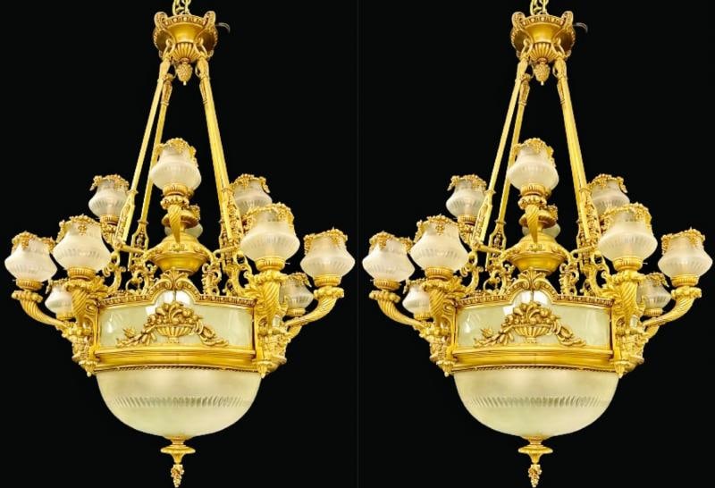 Pair of Louis XVI Style Bronze Chandeliers - 4