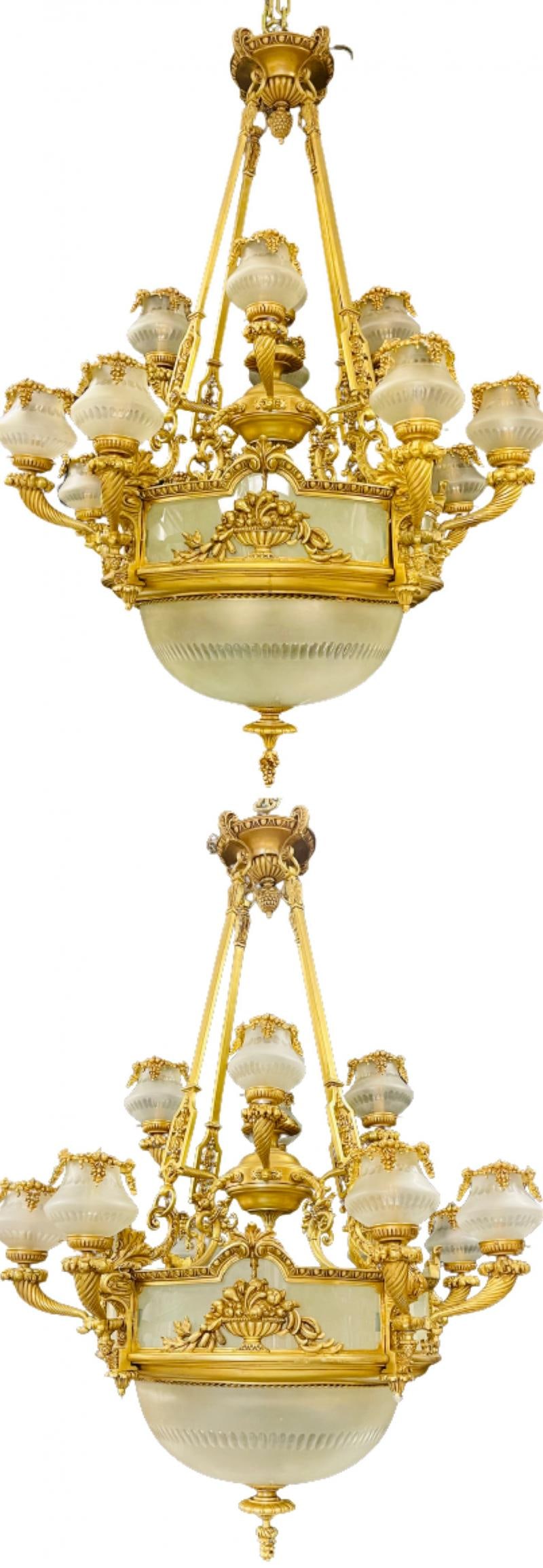 Pair of Louis XVI Style Bronze Chandeliers - 5
