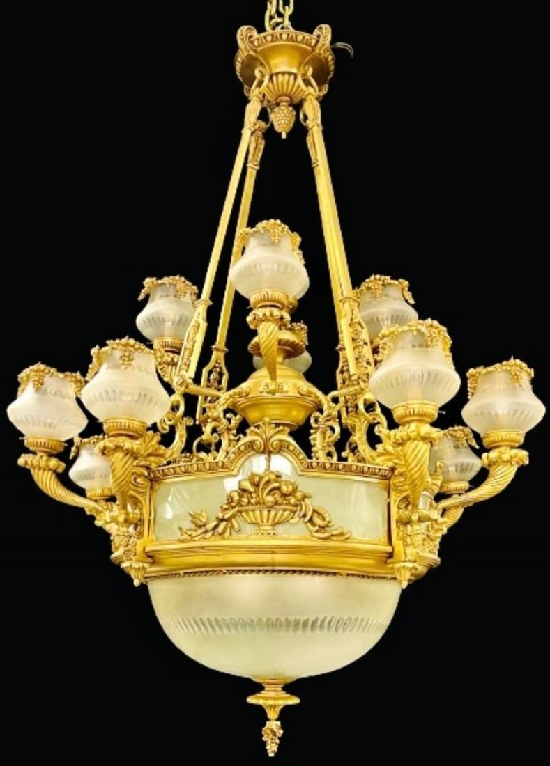 Pair of Louis XVI Style Bronze Chandeliers - 6