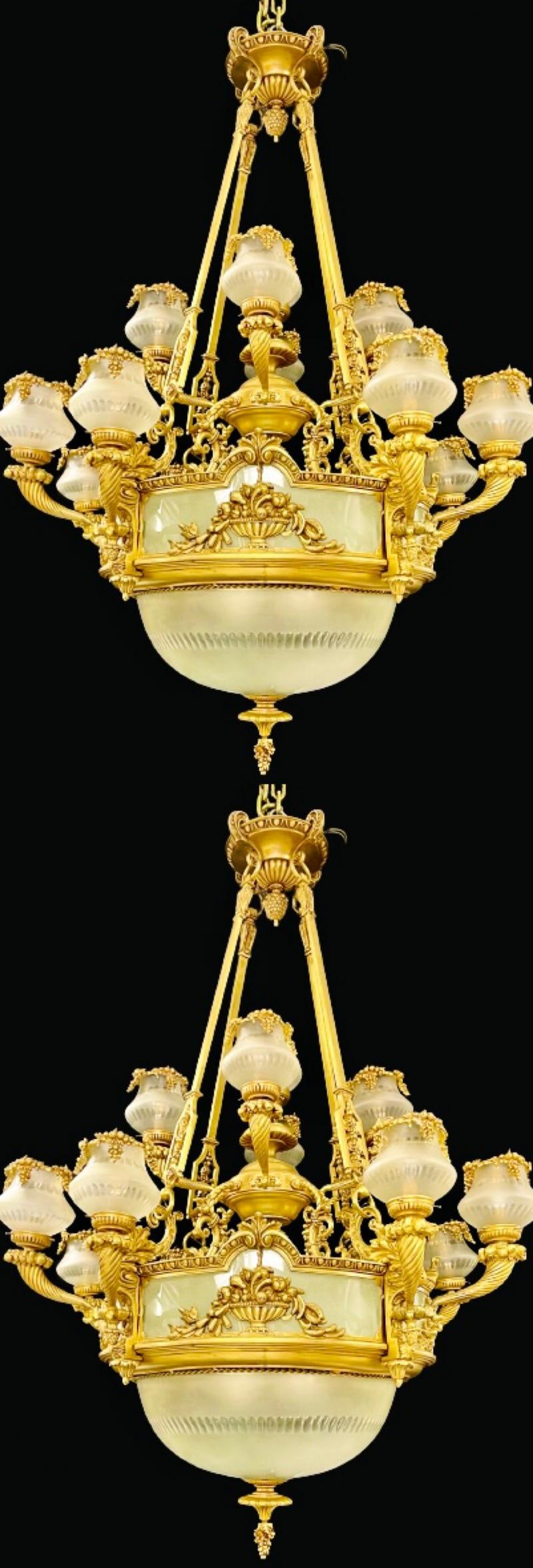Pair of Louis XVI Style Bronze Chandeliers - 8