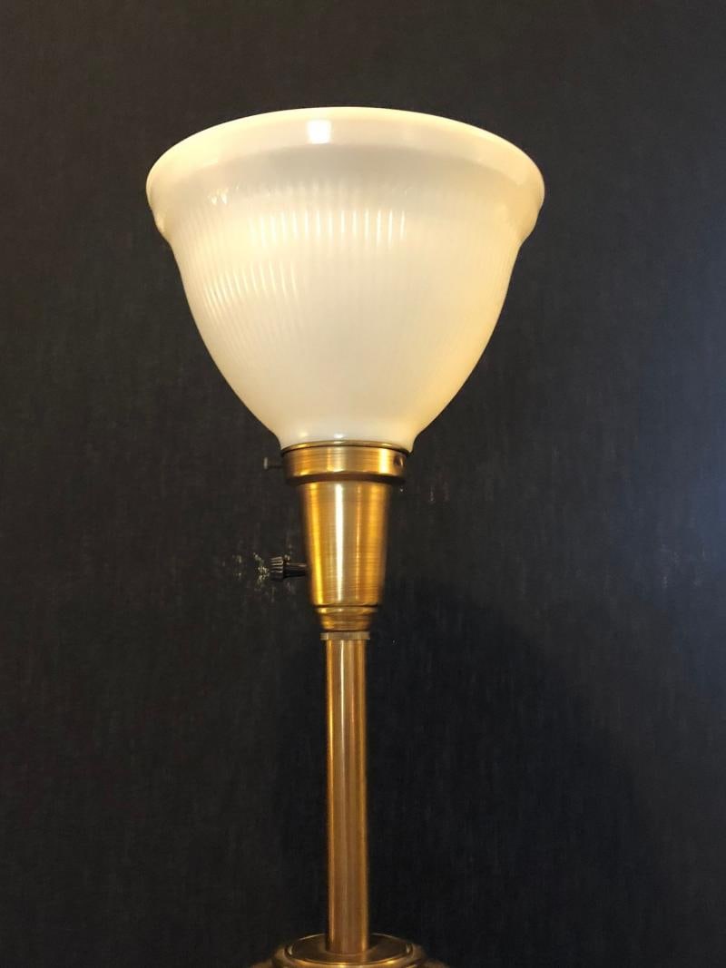 Pair of Hollywood Regency Stiffel Co. Brass and Ebonized Column Form Table Lamp - 12