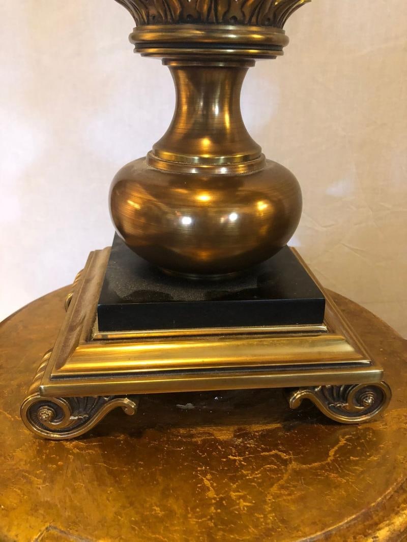 Pair of Hollywood Regency Stiffel Co. Brass and Ebonized Column Form Table Lamp - 4
