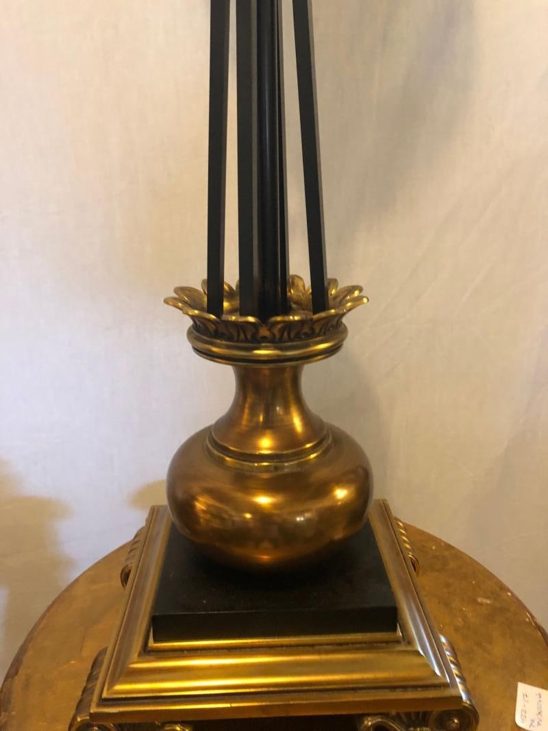 Pair of Hollywood Regency Stiffel Co. Brass and Ebonized Column Form Table Lamp - 5