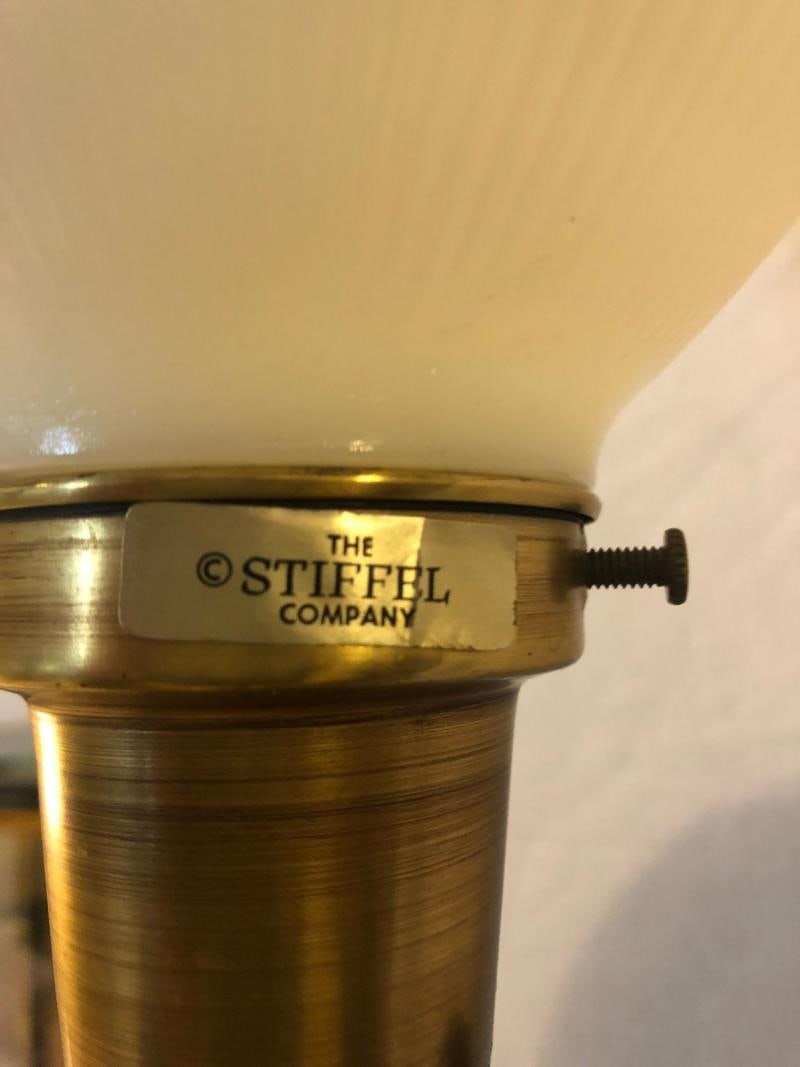 Pair of Hollywood Regency Stiffel Co. Brass and Ebonized Column Form Table Lamp - 6