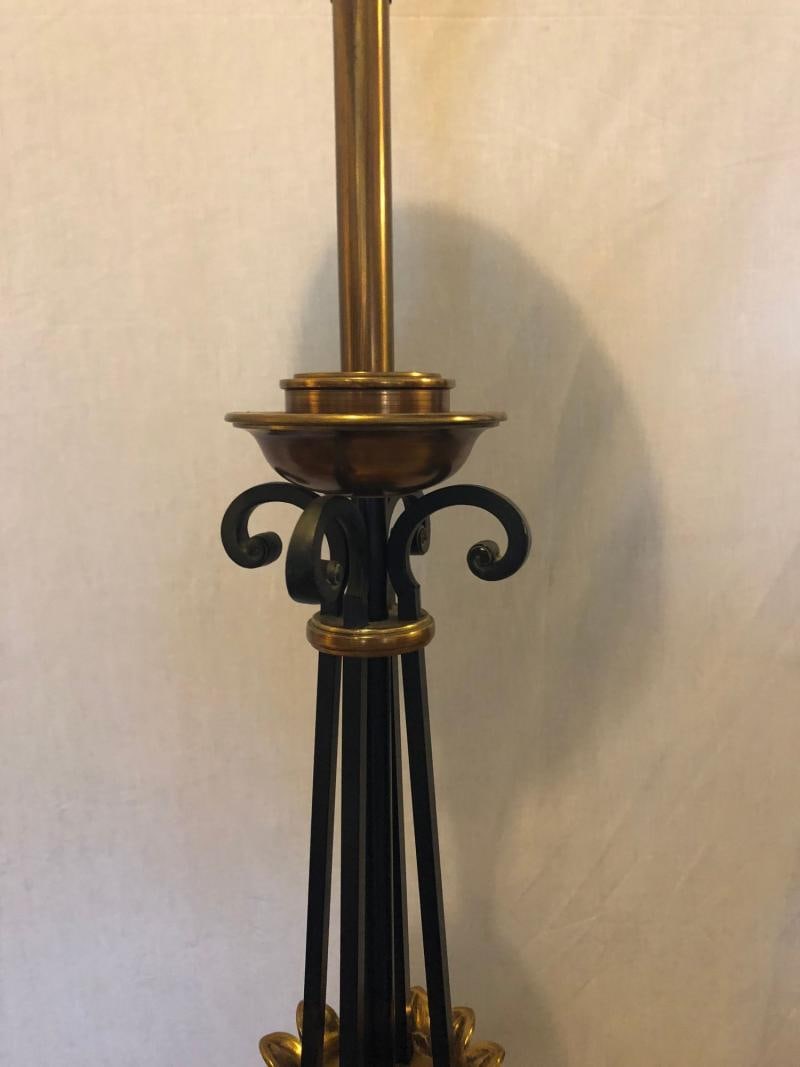 Pair of Hollywood Regency Stiffel Co. Brass and Ebonized Column Form Table Lamp - 7