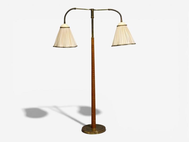 Swedish Modern, Organic Floor Lamp, Brass, Wood, Sweden, 1940s - 11