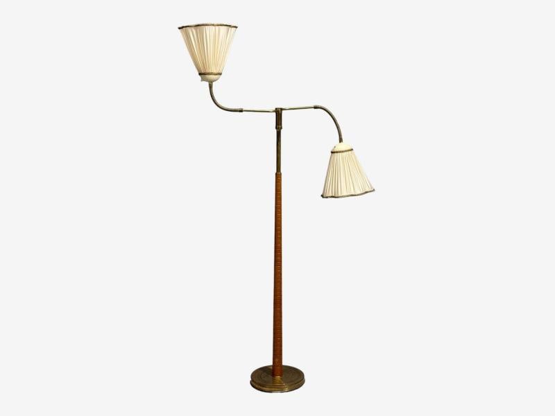 Swedish Modern, Organic Floor Lamp, Brass, Wood, Sweden, 1940s - 5