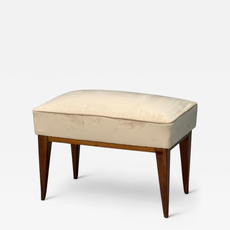 Guglielmo Pecorini, Stained Wood, Beige Velvet, Ottoman, Italy, 1950s: Title: Guglielmo Pecorini, Stained Wood, Beige Velvet, Ottoman, Italy, 1950s Description: Description 1: Guglielmo Pecorini, Italian Mid-Century Modern, Stained Wood, Beige Velvet, Ottoman, Italy, 195