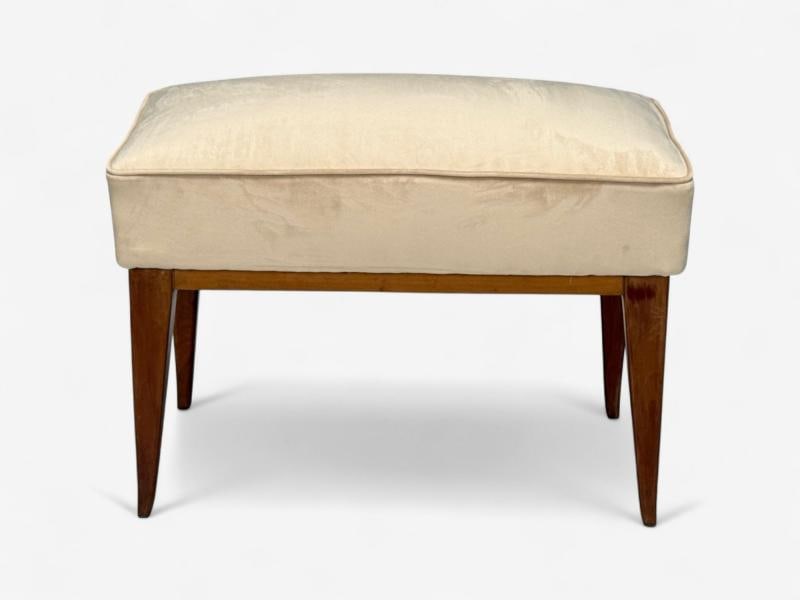 Guglielmo Pecorini, Stained Wood, Beige Velvet, Ottoman, Italy, 1950s - 3