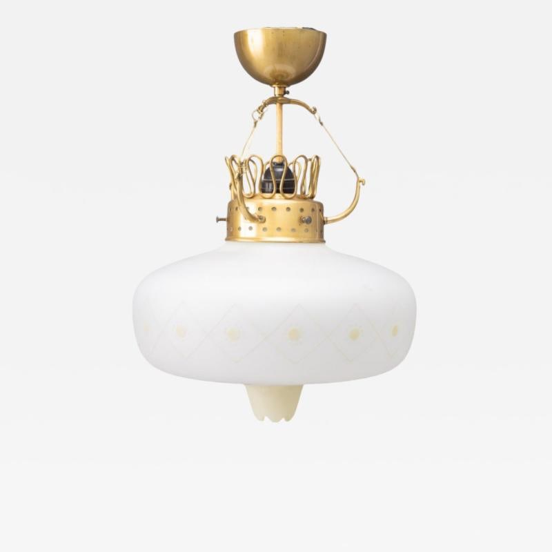 Swedish Modern, Opal Glass, Patinated Brass, Pendant Light, Sweden, 1940s: Title: Swedish Modern, Opal Glass, Patinated Brass, Pendant Light, Sweden, 1940s Description: Description 1: Swedish Modern, Opal Glass, Patinated Brass, Pendant Light, Chandelier, Sweden, 1940s Scand