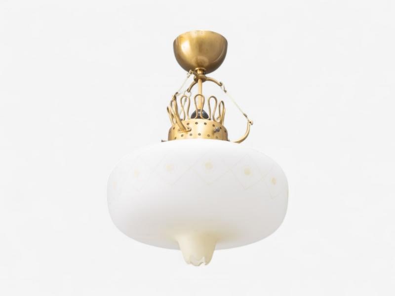 Swedish Modern, Opal Glass, Patinated Brass, Pendant Light, Sweden, 1940s - 5