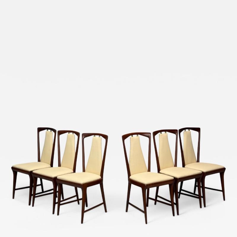 Osvaldo Borsani attr., Mahogany, Brass, Leather, Dining Chairs, Italy, 1950s: Title: Osvaldo Borsani attr., Mahogany, Brass, Leather, Dining Chairs, Italy, 1950s Description: Description 1: Osvaldo Borsani attr,, Italian Mid-Century Modern, Mahogany, Brass, Leather, Dining Chai