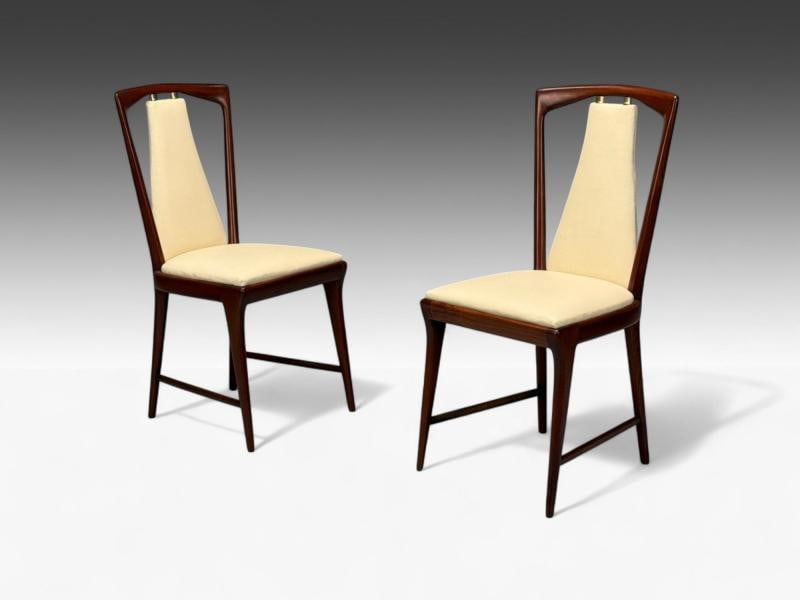 Osvaldo Borsani attr., Mahogany, Brass, Leather, Dining Chairs, Italy, 1950s - 2