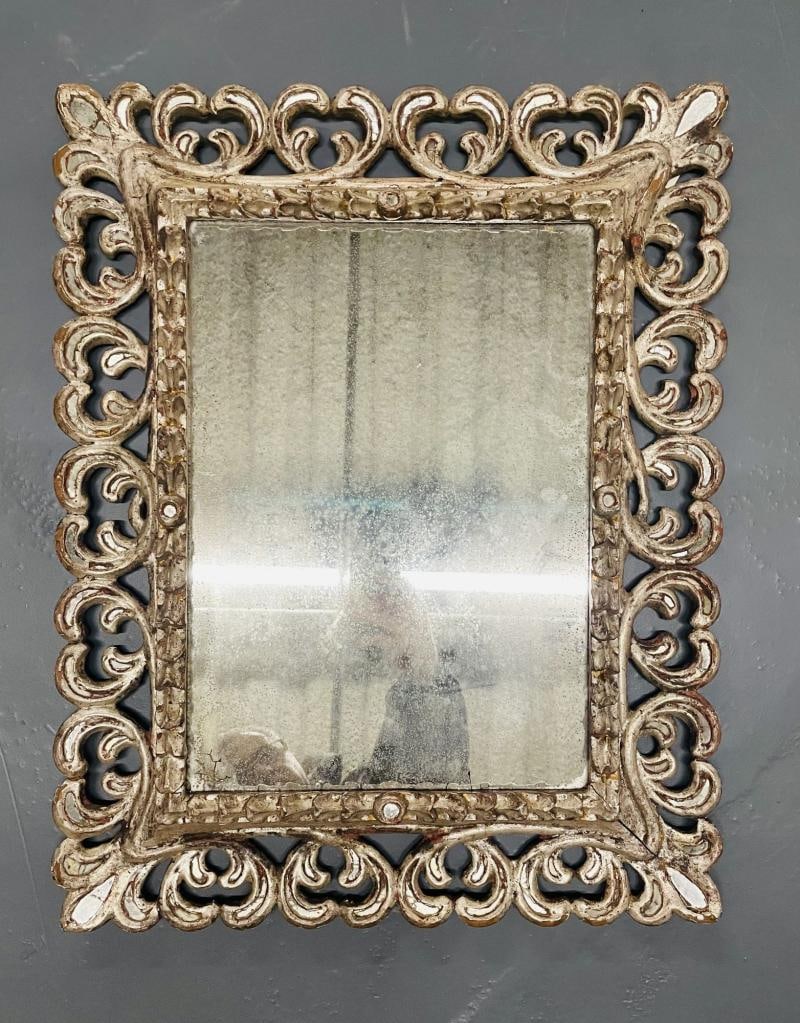 French Hollywood Regency Silver Leaf Wall / Console / Pier Mirror, Distressed - 2