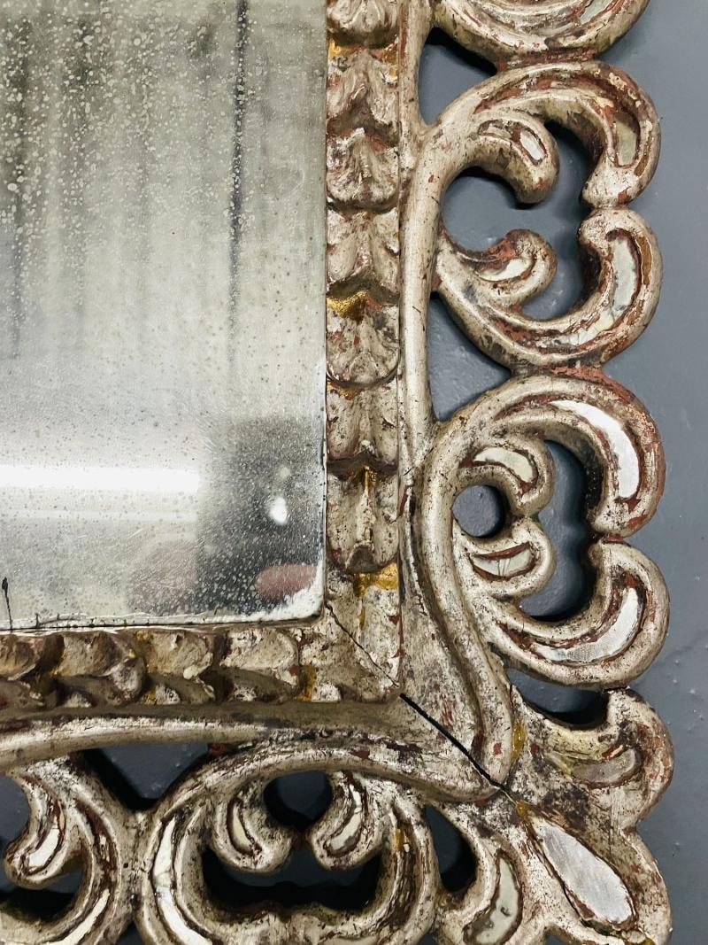 French Hollywood Regency Silver Leaf Wall / Console / Pier Mirror, Distressed - 5