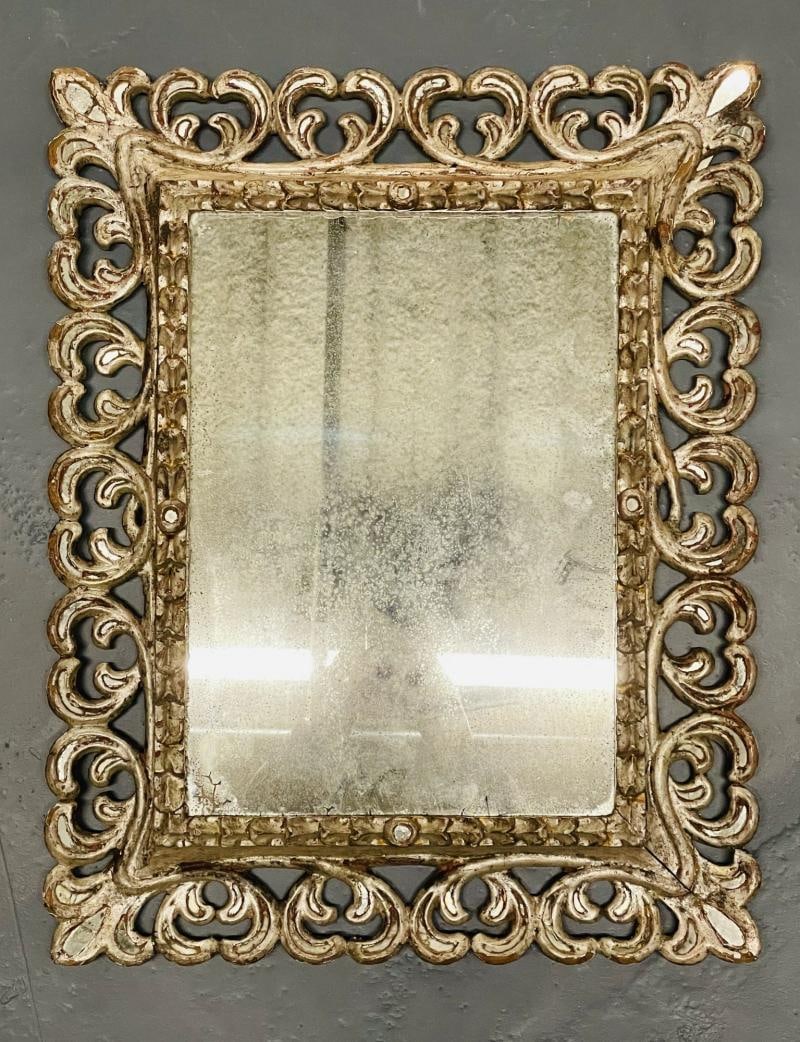 French Hollywood Regency Silver Leaf Wall / Console / Pier Mirror, Distressed - 6