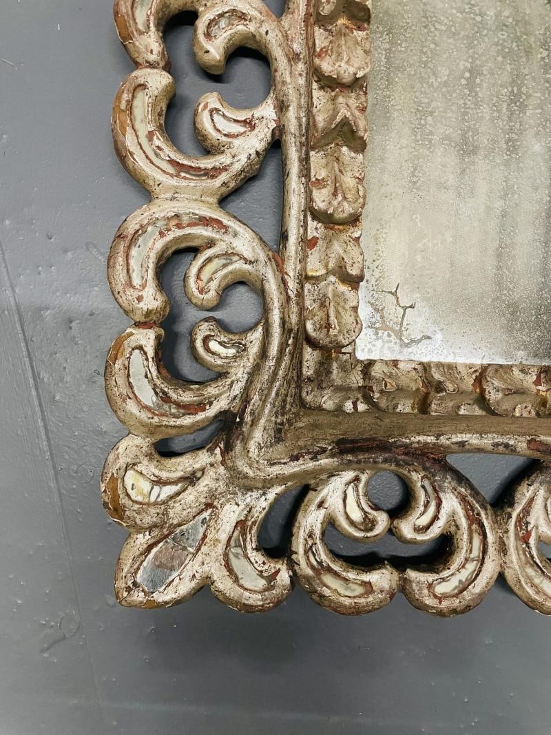 French Hollywood Regency Silver Leaf Wall / Console / Pier Mirror, Distressed - 7