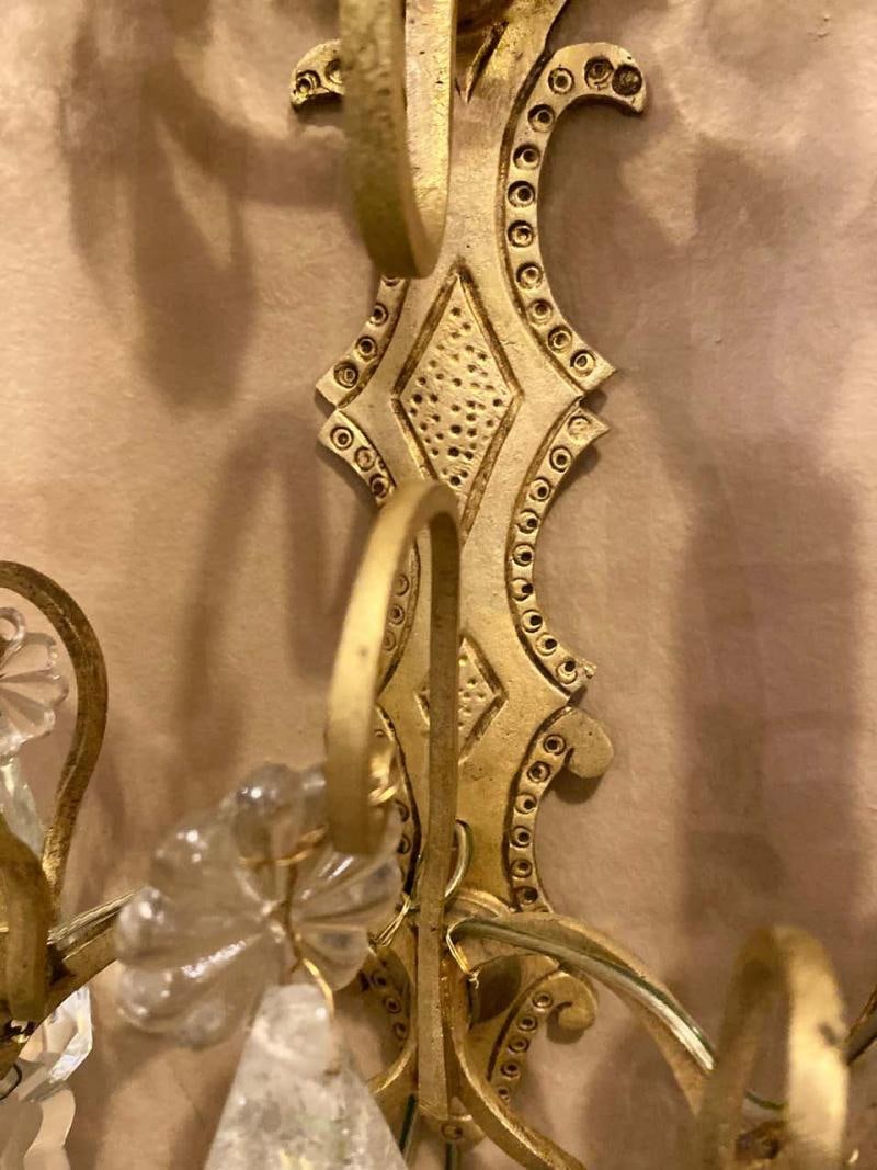 Pair of Two-Light Covered Mixed Crystal and Rock Crystal Bronze Wall Sconces - 8