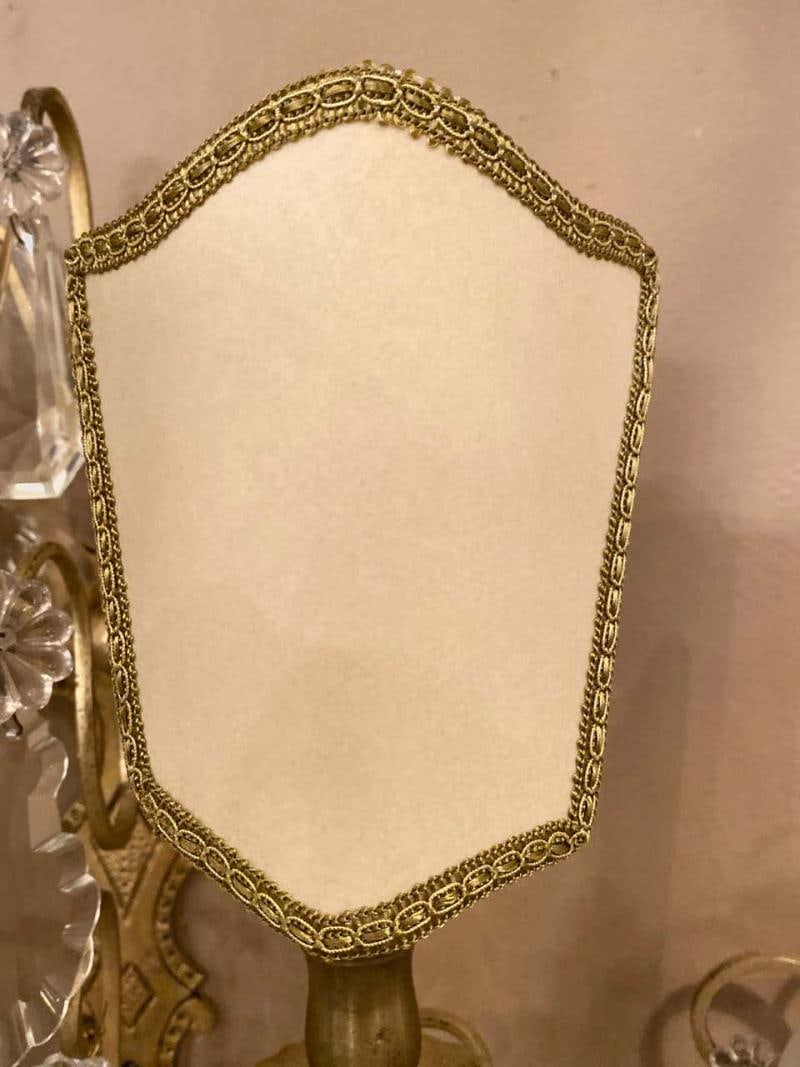 Pair of Two-Light Covered Mixed Crystal and Rock Crystal Bronze Wall Sconces - 9